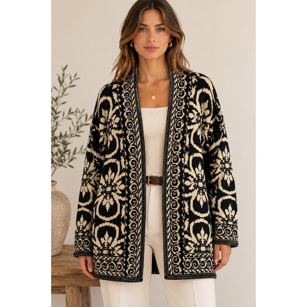 90s Old Money Tapestry Cardigan 2X Oversized Preppy Quiet Luxury Knit Domani